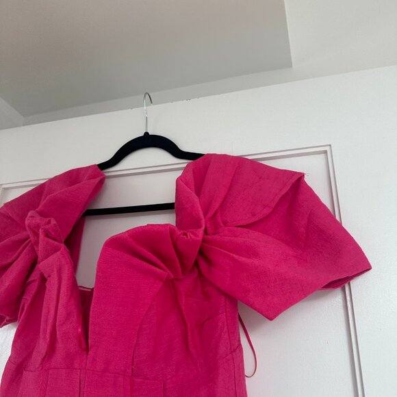Cult Gaia Asal Mini Dress In Pink Off-Shoulder Plunge Neck Puff Sleeves Sz 8 - Picture 7 of 11